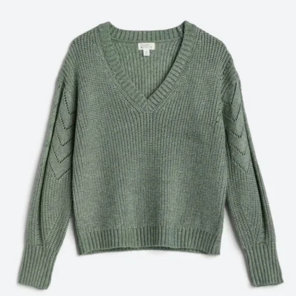 Market & Spruce Kennedy Pointelle Sleeve V-Neck Rib Sweater